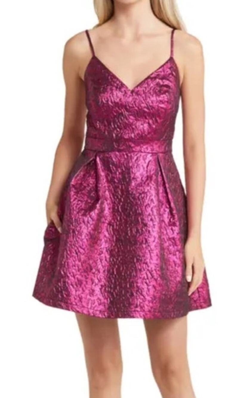 Lulu's Dress Spin the Night metallic jacquard minidress pink X-Small XS